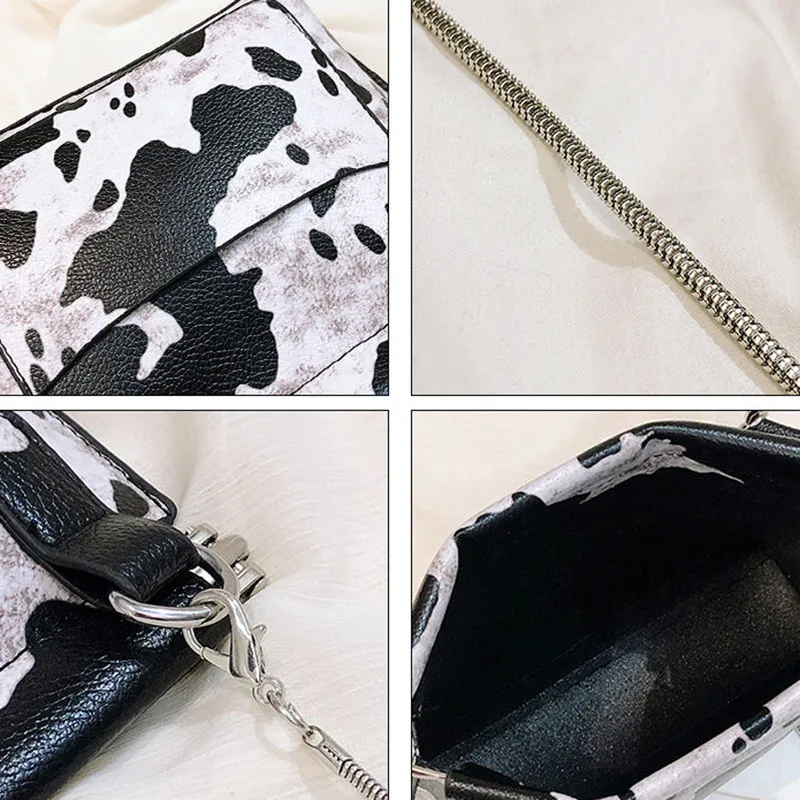 

Women Shoulder Bags Cow-pattern Print Cute Crossbody Envelope Bag Large Capacity Teens Paneled Fashion Popular Chain Handbags
