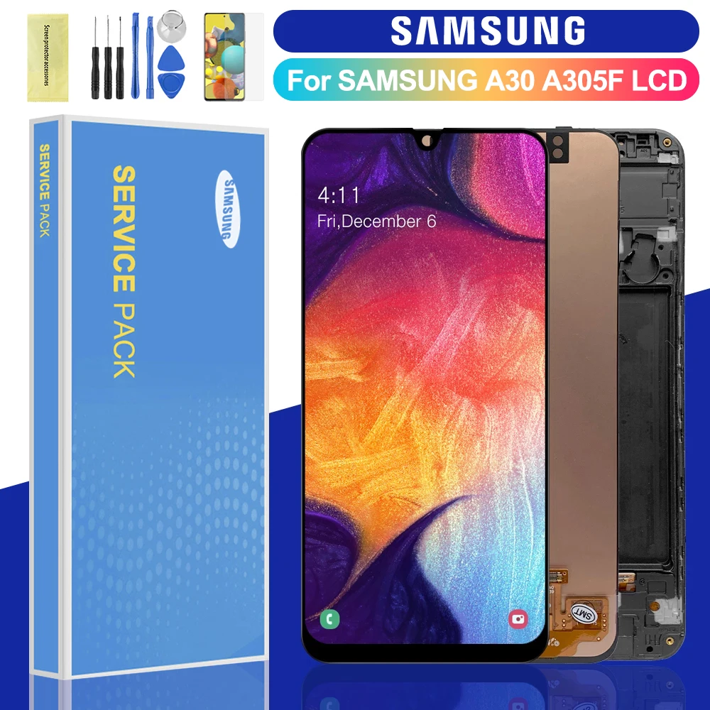 100% Оригинальный ЖК дисплей для Samsung Galaxy A30 сенсорный экран дигитайзер сборка A305F