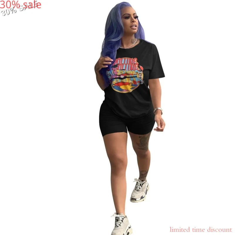 Модный женский комплект футболка с коротким рукавом и круглым вырезом шортами