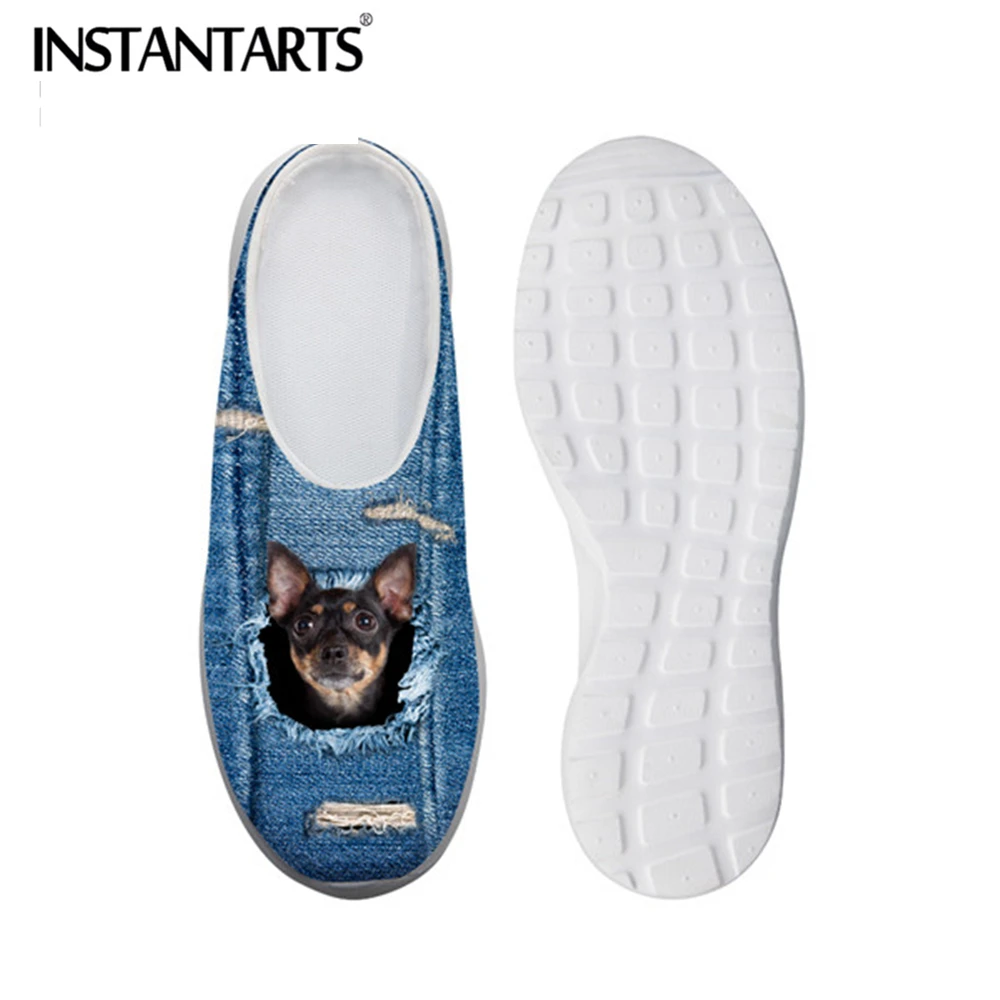 

INSTANTARTS Cute Pet Cat Denim Printed Women Sandals Lightweight Slip-on Summer Water Shoes Puppy Print Loafers Shoes for Ladies