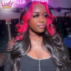 Парик из натуральных бразильских волос розового и зеленого цвета, с предварительно выщипанными розовыми корнями