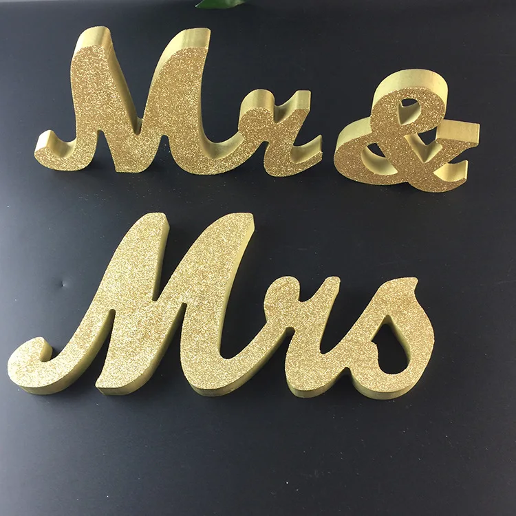 

Блестящие золотые и серебряные буквы MR & MRS в европейском стиле, деревянное свадебное украшение для стола, домашнее свадебное украшение ручн...