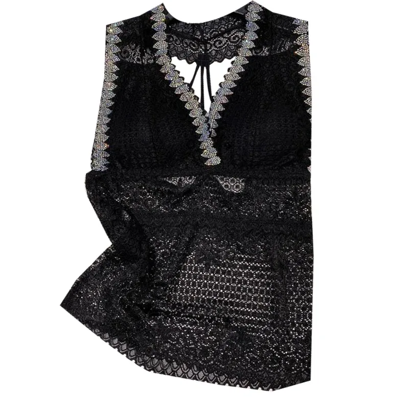 

2021 Spring Sexy Women Camis New Hot Drill Lace Neck Small Sexy Slim Bra Vest Sling