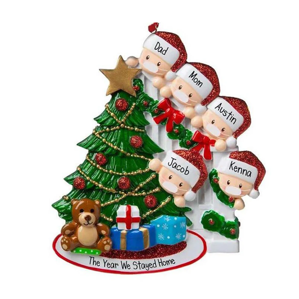 

1pc Personalized Family Christmas Tree Ornament Pendant Home Paty Decoration Reindeer Family 2-6 People Xmas 2021