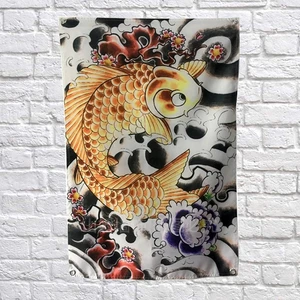 Carp Japanese ukiyo-e Tattoos Banners Flag Four Hole Valance Tapestry Bar Billiards Hall Studio Wall Hanging Art Cloth Decor