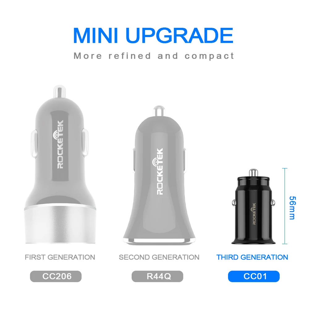 Автомобильное зарядное устройство Rocketek Mini USB быстрая зарядка 3.1A автомобильное