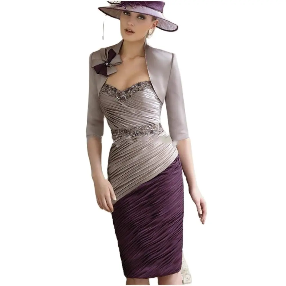

Pleat Beading Bow Half Sleeve A-Line Evening Dress Mother of the Bride Dresses With Jacket