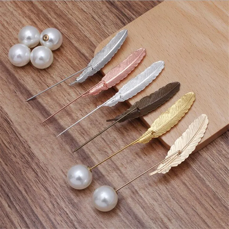 

PEMODOX 200 pieces Jewelry Clothing Accessories Feathers Brass Plated Long Pin Brooch collar pin