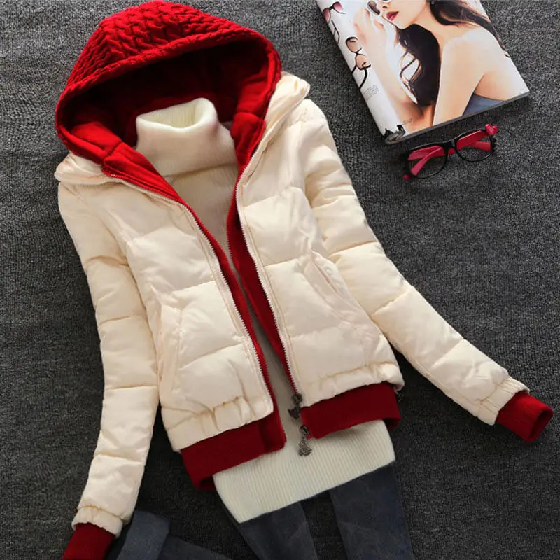 

Cotton Padded Jacket Women's Short Thickened 2020 New Student Down Winter Coat Fashion Patchwork Slim Lady Hooded Overcoat y252