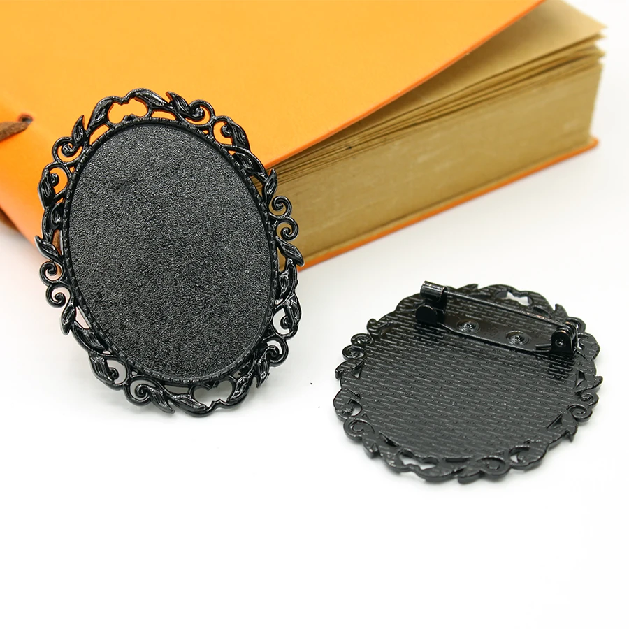 Черная брошь Нижний кронштейн 30x40 мм пустая овальная рамка булавка безопасности