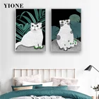 С рисунком кота из мультфильма Холст Картины пользовательские животного котенка с зелеными растениями лотоса плакаты с листьями и принты настенные картины для Спальня