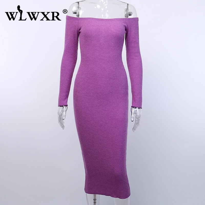 WLWXR Повседневное трикотажное облегающее платье для женщин с длинным рукавом