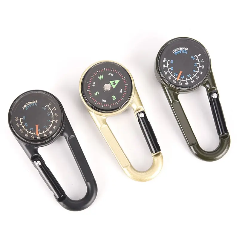 

Outdoor Multifunctional Hiking Metal Carabiner Mini Compass Thermometer Keychain Camping Hiking Survival Tools