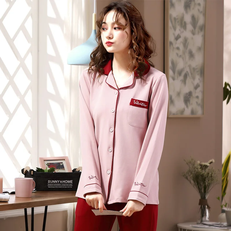 Весенние и осенние пижамы для женщин хлопок длинный рукав тонкая Домашняя одежда