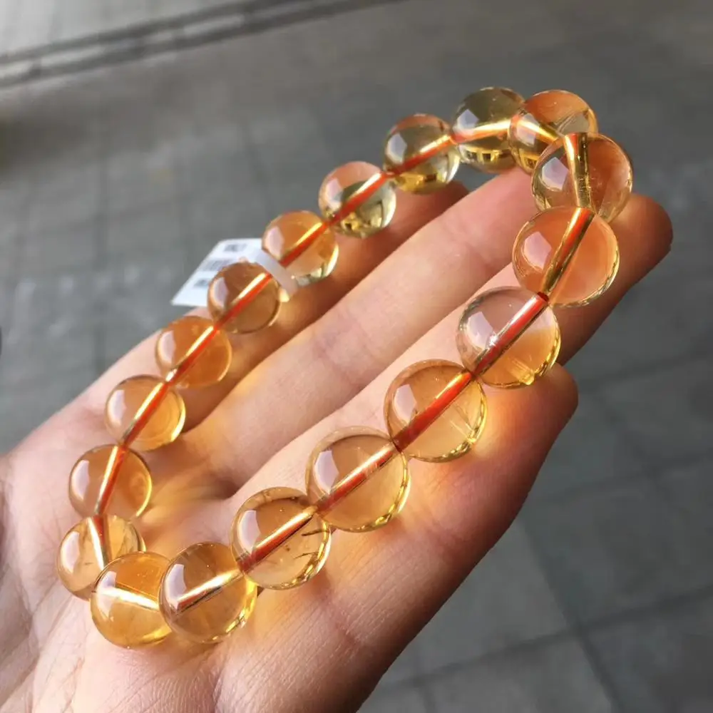 

Genuine Natural Yellow Citrine Gemstone Crystal 11.3mm Clear Round Beads Women Bracelet Wealthy Stone Best Gift AAAAA