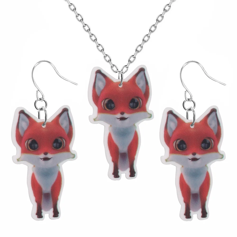 PrinSis New Fashion Girls Kids Gift Jewelry Cool Orange Fox Earring Pendant Short Chain Necklace Xma Wholesale KS49 | Украшения и