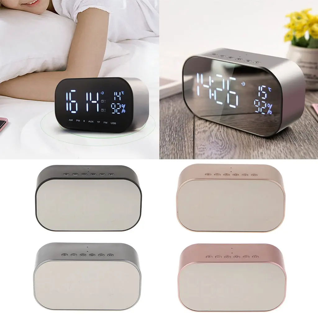 

Wireless LED Mirror Surface Bluetooth Alarm Clock Stereo Audio Speaker Clock USB Music Player for Home Tabletop Decor