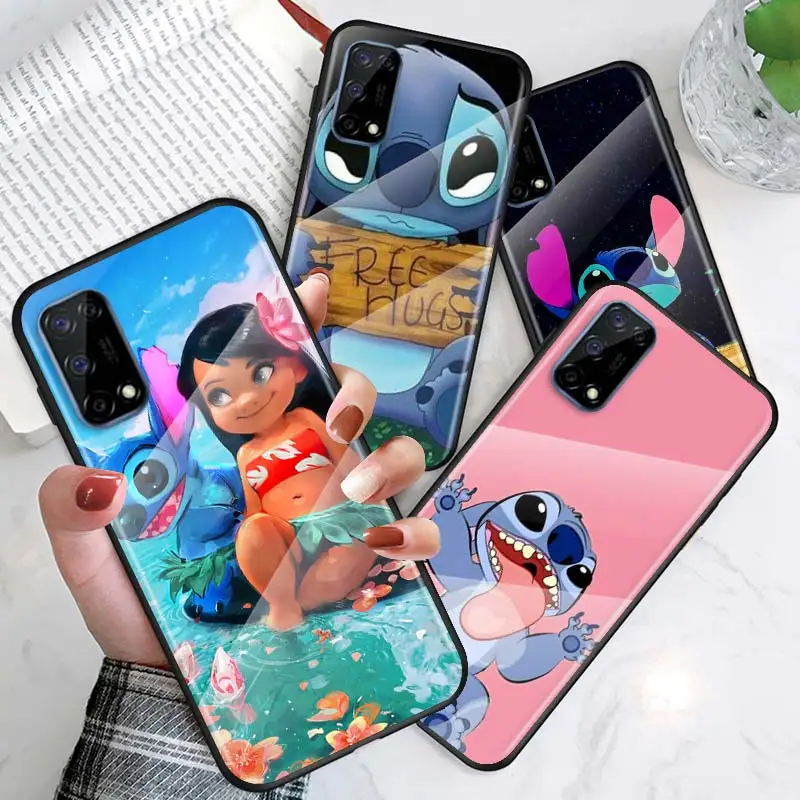 

Tempered Glass Cover Cute Cartoon Stitch For OPPO A9 2020 A52 Find X2 Lite Realme 7 7i 6 5 Pro C3 XT Phone Case Shell