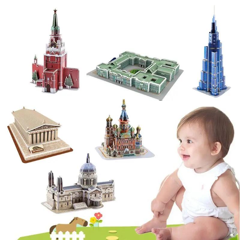 3D слово знаменитые здания архитектурный паззл модель головоломки