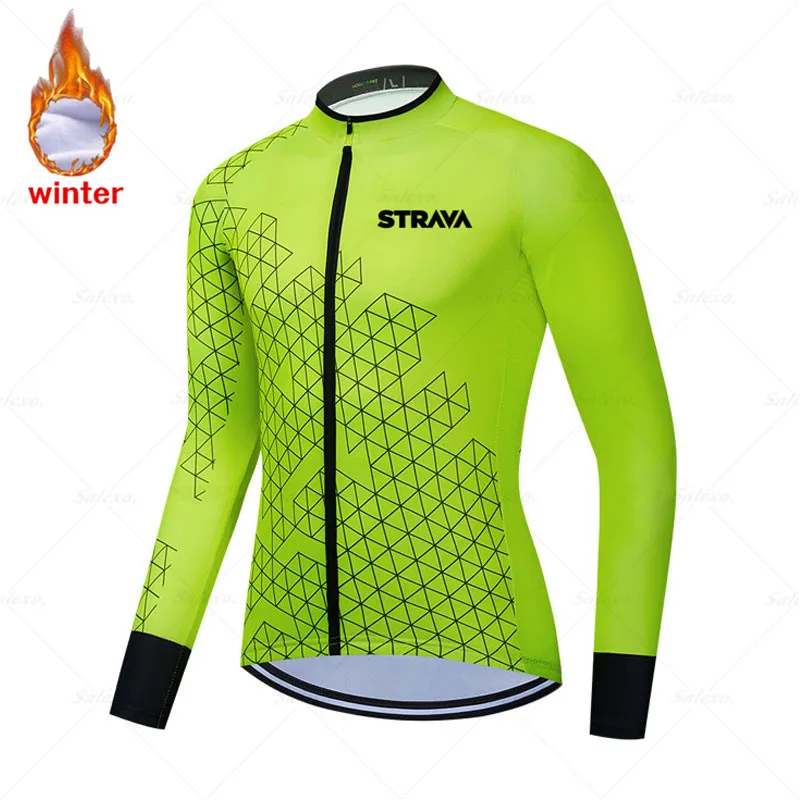 

Зимняя велосипедная Джерси STRAVA 2022, Мужская велосипедная кофта, флисовая кофта с длинным рукавом, одежда для горного велосипеда, теплая одеж...