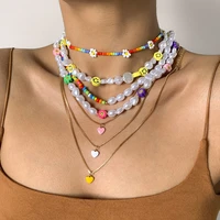 pastoral necklace for women with rice bead woven daisy necklace simple dripping heart stacking clavicle chain wholesale