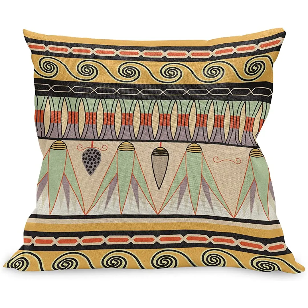 

Ambesonne Egyptian Print Throw Pillow Cushion Case, Colorful Abstract Borders Traditional Old Cairo Culture Indigenous Motifs