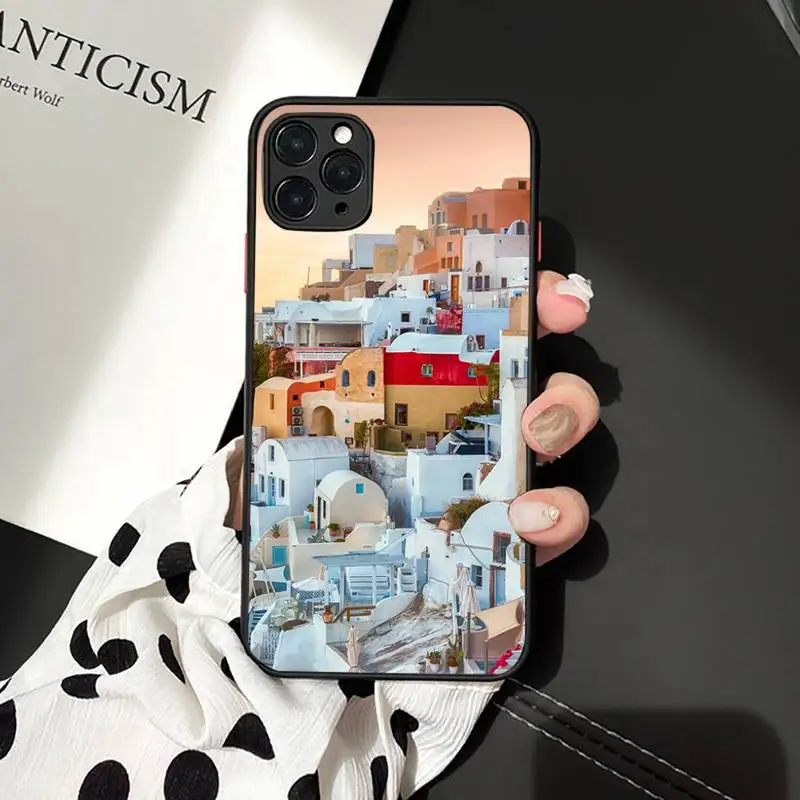 

Oia Santorini Greece lanscape Phone Cases Matte Transparent for iPhone 7 8 11 12 s mini pro X XS XR MAX Plus cover funda