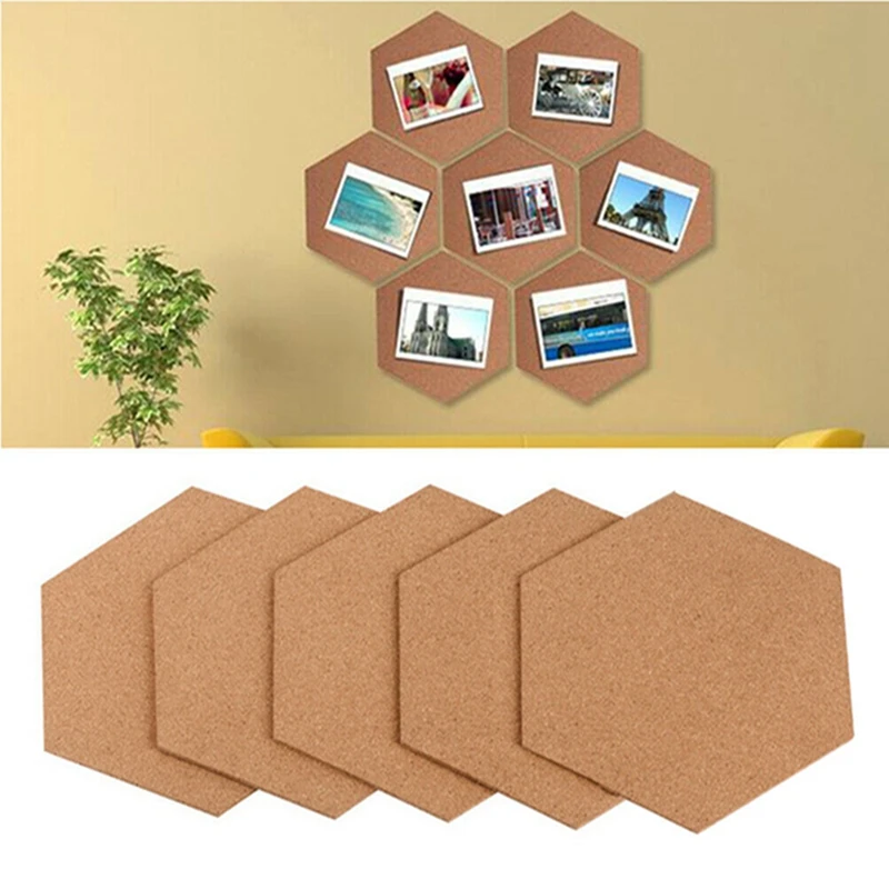 

7pcs Self-Adhesive Cork Board Tiles Office Home Wood Photo Background Hexagon Stickers Wall Message Drawing Bulletin Boards