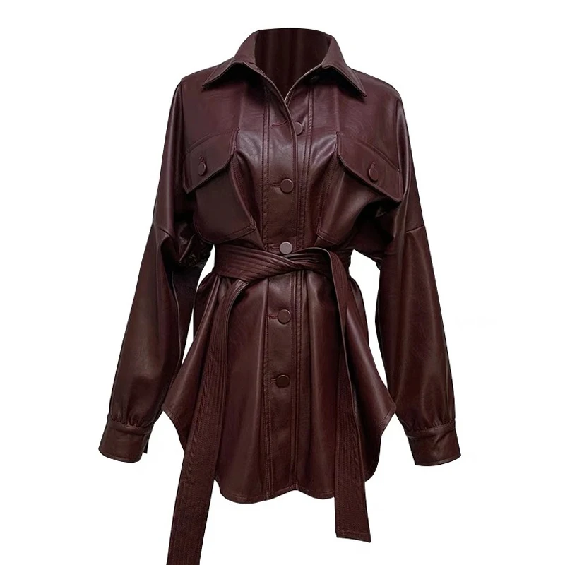 Куртка женская демисезонная из ПУ кожи с отложным воротником|Женские куртки| |