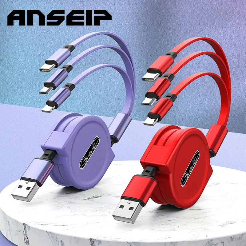 

ANSEIP Usb c cable 3 in 1 Travel Charge Cable Usb Type c Micro IOS Multi plug Phone chager Cable Cord For iPhone Xiaomi Samsung