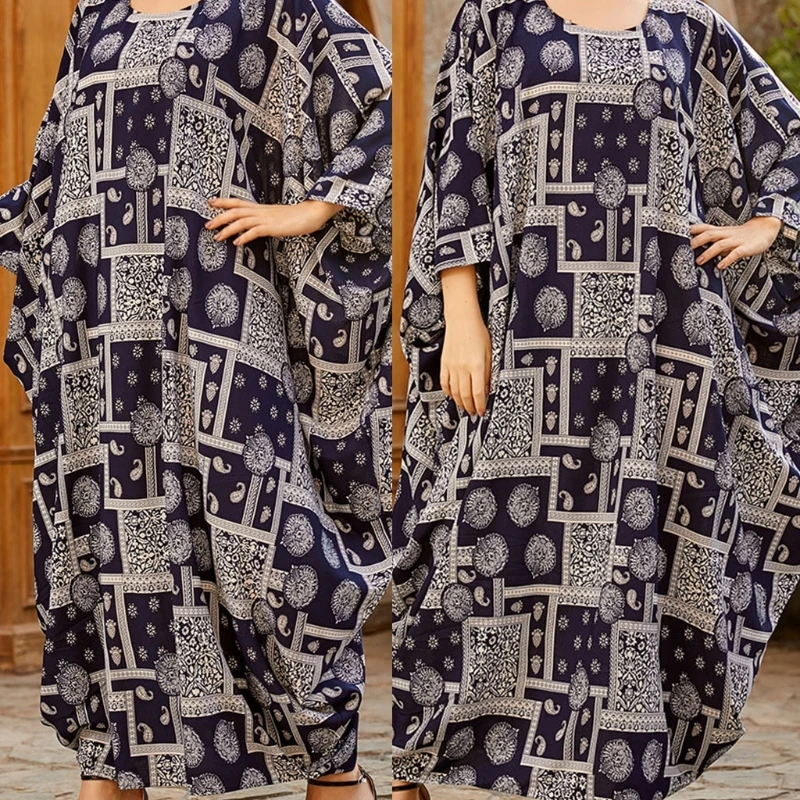 Мусульманское платье Дашики Рамадан Свободные повседневные платья с принтом
