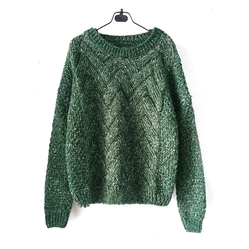 

Women Pullover Female Casual Sweater Plaid O-neck Long Sleeve Mohair Sweater Autumn And Winter Style