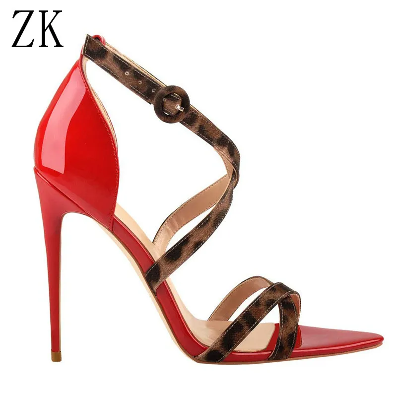 

ZK women high heels sandals fashion leopard shoes EU big size34-45