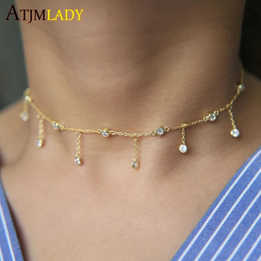 Новинка 100% Серебро 925 пробы с кубическим цирконием очаровательное колье-чокер