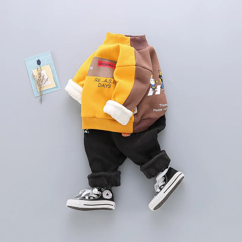 

Winter Baby Boys Jackets Thick Warm Children Letter Spring Kids Girl Plus Cashmere Two Piece Teenager Clothes Outwear Sweater