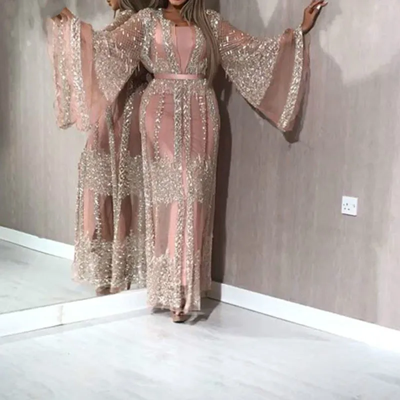 African Luxury Femme Kimono Kaftan Robe Dubai Islam Hijab Muslim Dress Abaya Caftan Marocain Qatar Oman Turkey Clothing 2 Pices