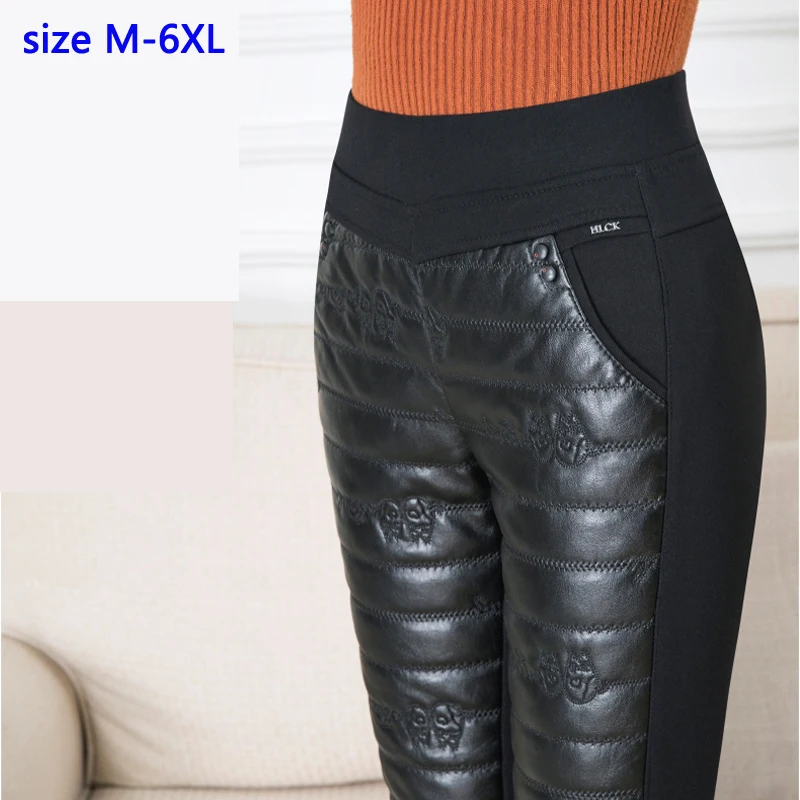 

Warm Winter Thick Velvet High Quality Skinny PU Trousers Pencil Pant For Ladies Woman Mom Obese Big Plus Size M 5XL 6XL 7XL