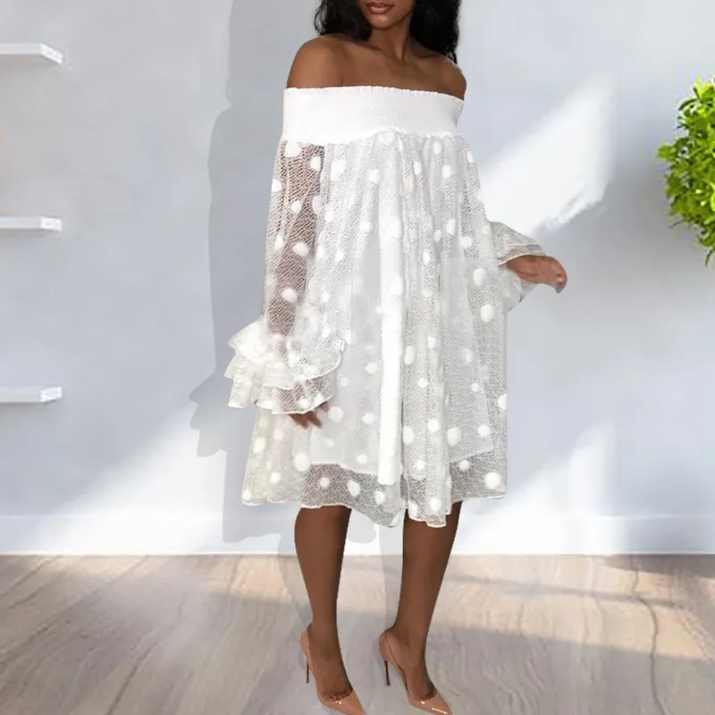 Платья в белый горошек для девочек Сексуальная Прозрачная сетка платье женское с