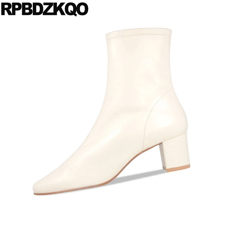 Женские Водонепроницаемые ботильоны на среднем каблуке Черные с квадратным