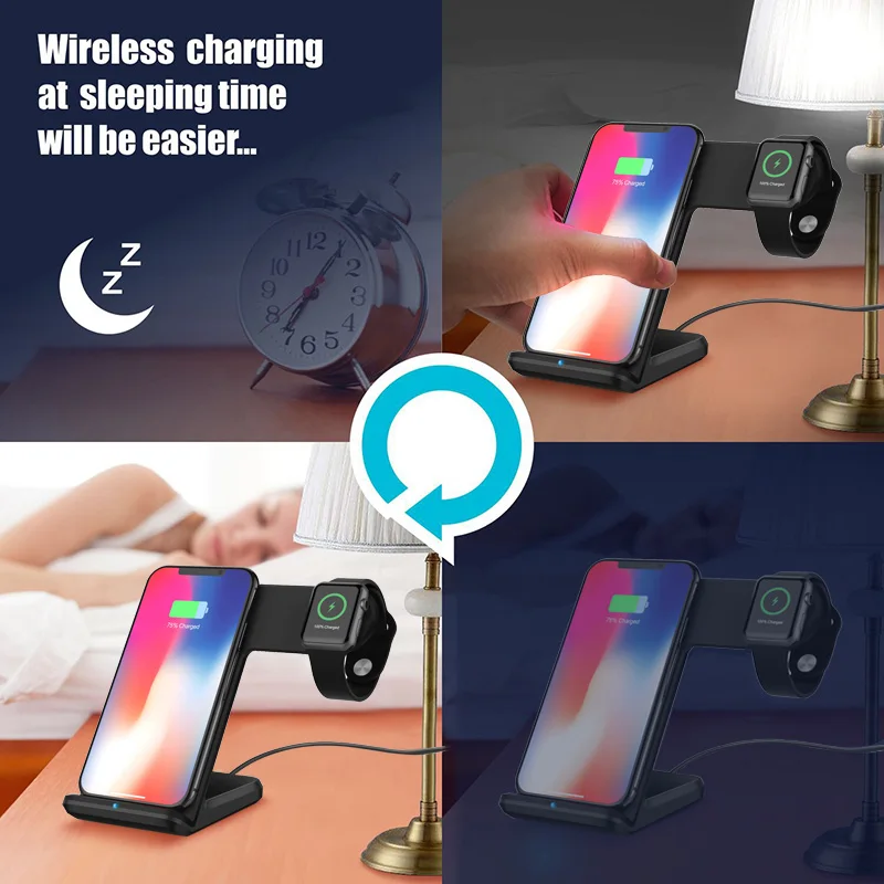 

TIOODRE 10w Vertical Fast Wireless Charger For Mobile Phone Watch 2-In-1 Wireless Fast Charging Device Charger Adapter
