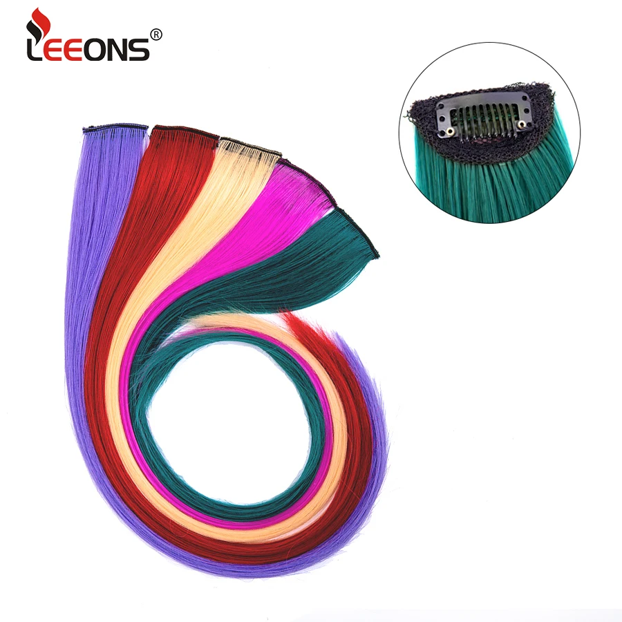

Leeons 10Pcs/Lot Hair Extensions Clip In One Hairpece 60Cm Pure Color Synthetic Chip In Hair Extension Long Straight Hair Pieces
