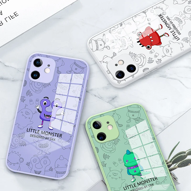 

Glass Phone Case For iPhone 12 Case Cute Cartoon For iPhone 12 Back Cover Edge Protection For iPhone Case Shockproof Case Funda