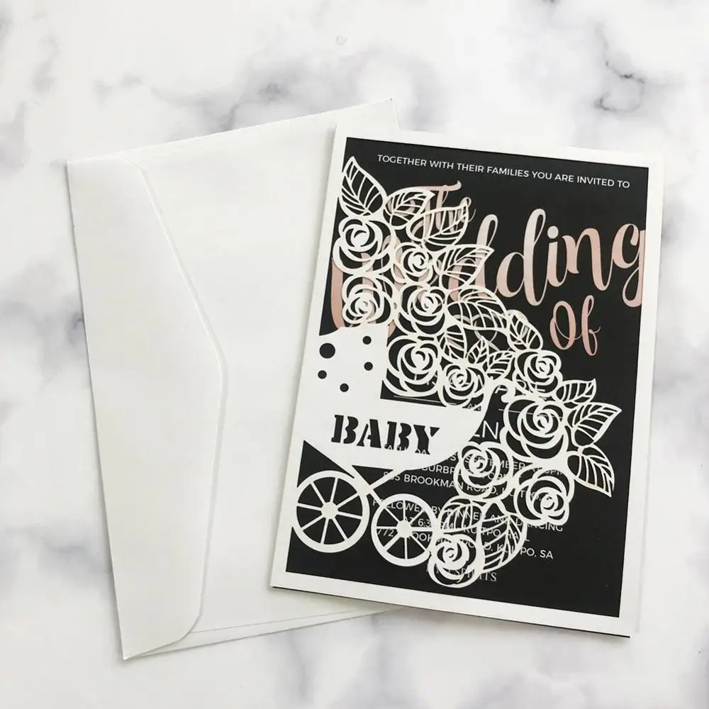 

35pcs / lot Baby Party Invitation Cards Ceremony Birthday Party Bank To School Graduation Invitation Card Kit With Laser Cut
