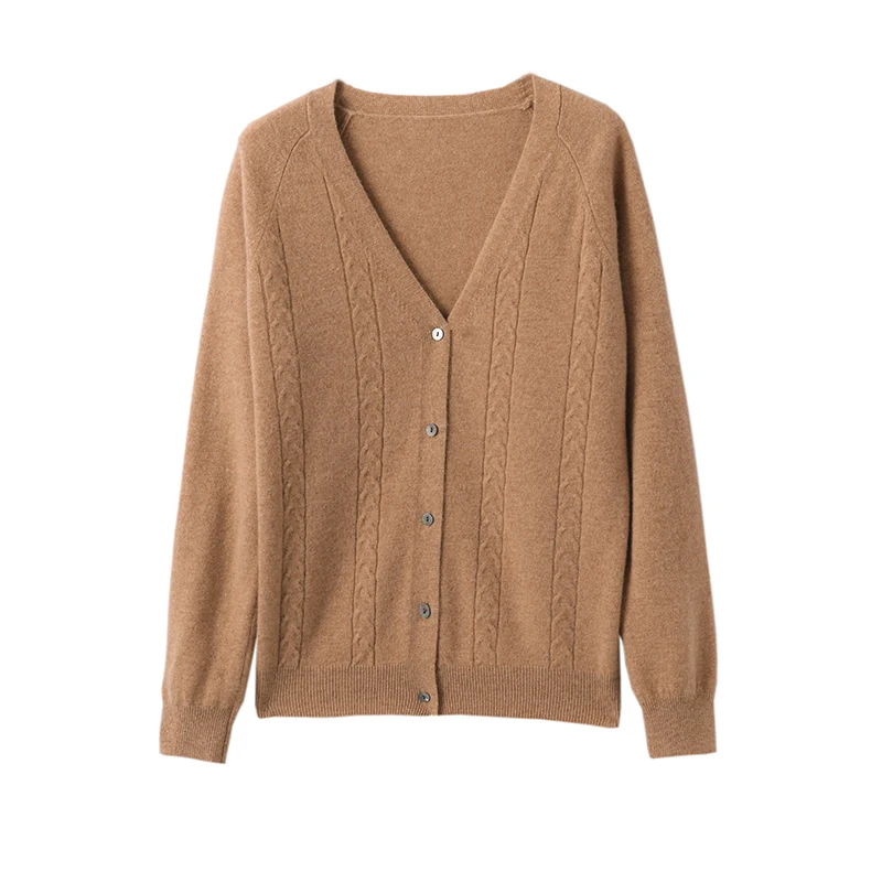 

New V-Neck 100% Wool Sweater Women's Autumn and Winter Short Star Cardigan Sweater Loose Knit Cashmere Base Free Shipping Thicke