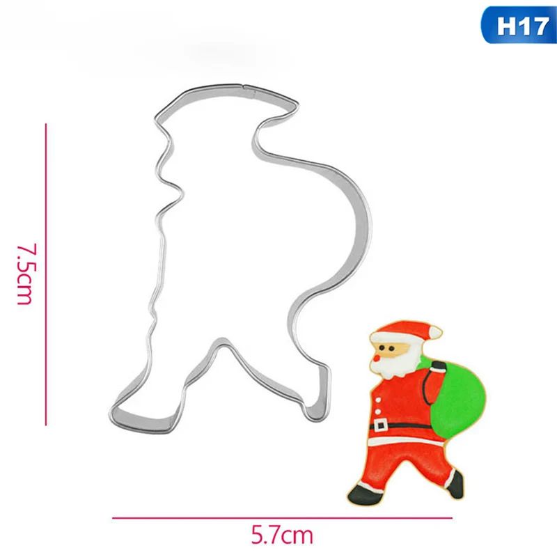 17 Stainless Steel Biscuit Mould Santa Claus Shape Fondant Cake Mold DIY Sugar Craft Xmas 3D Pastry Cookie Cutters Cake Tools - Color: 17