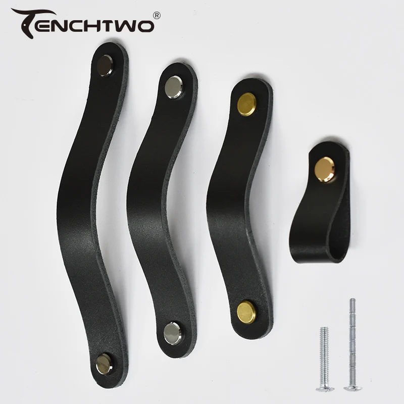 Черная кожаная ручка для шкафа в современном стиле ручки мебели ящика дверная