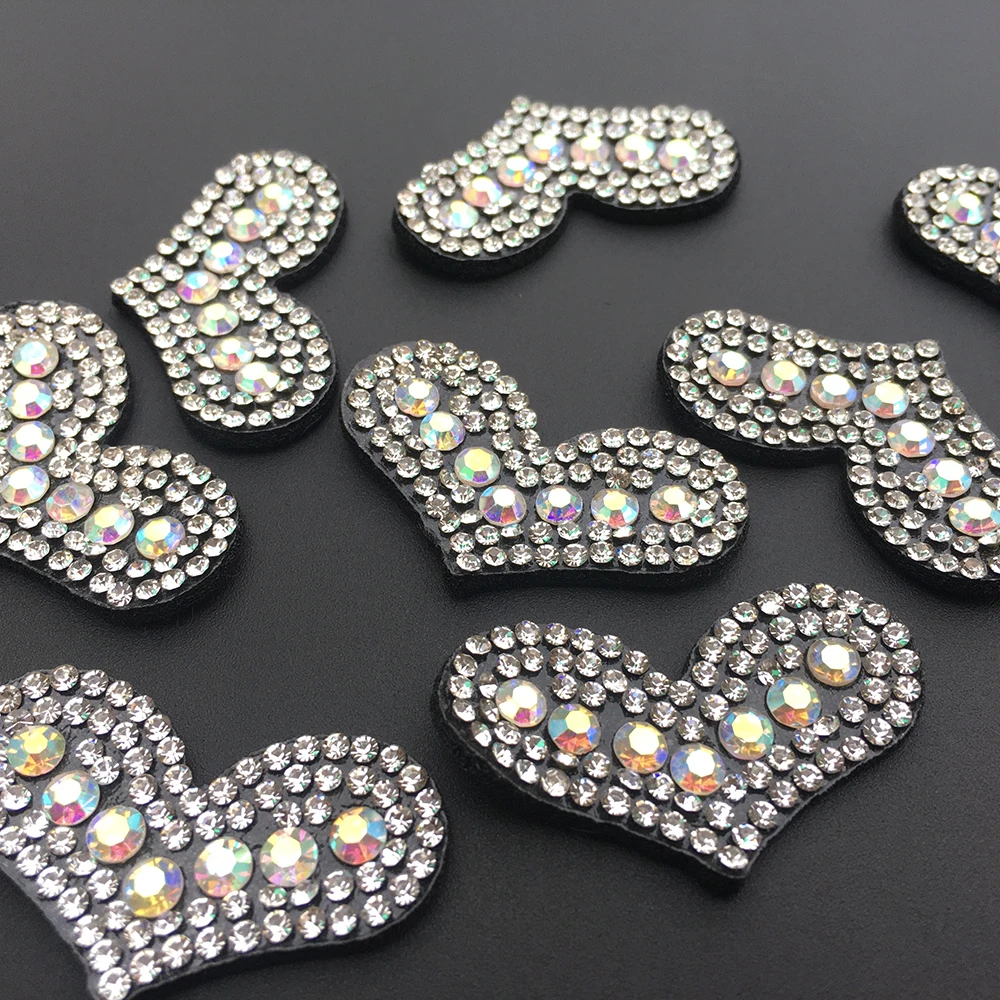 Heart Applique Padded Appliques with Shiny Diamond for Headwear Decoration Handmade Cloth Hair Accessories Patch | Дом и сад