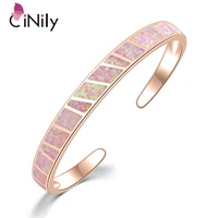 cinily pink fire opal stone open bangles rose gold adjustable minimalist bracelets jewelry best gifts for girl woman
