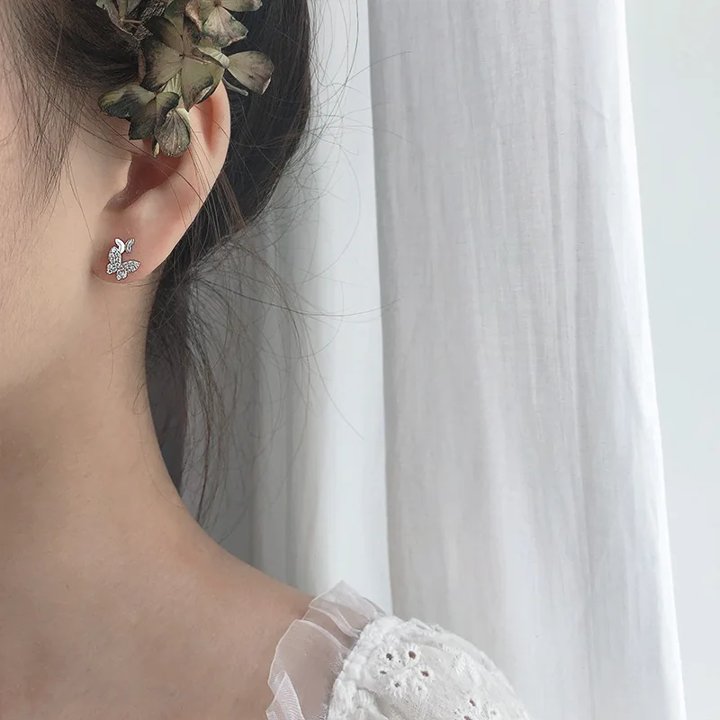 Серебро 925 пробы Сережка-гвоздик в форме бабочки для женщин детские украшения