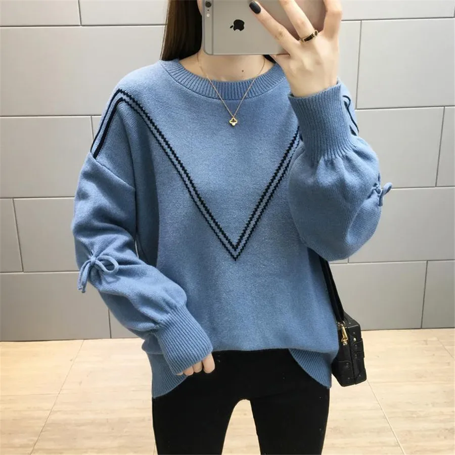 Женский свитер оверсайз с длинным рукавом и круглым вырезом | Женская одежда